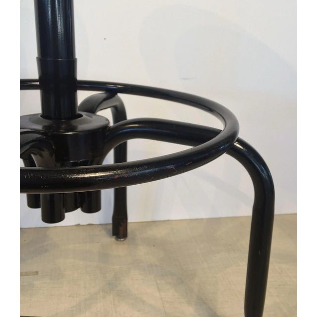 Black Metal and Chrome Bar Stools With Round Wood Seats 'Four Available' For Sale - Image 10 of 12