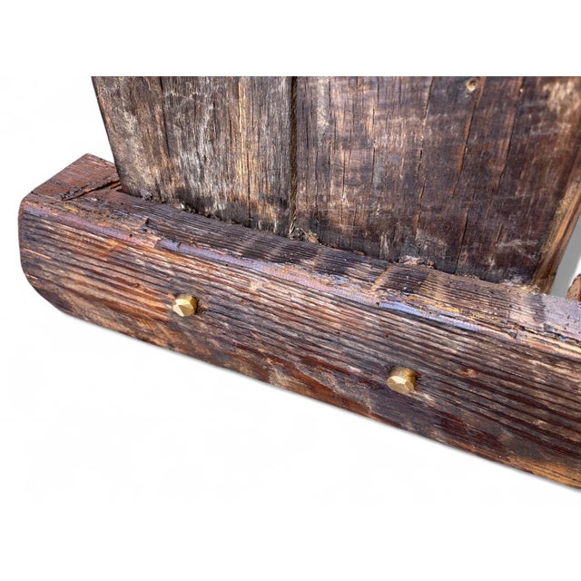 114" Archaic’s Made-to-Order Farmhouse Bench of Espresso Finished Reclaimed Barnwood For Sale - Image 10 of 10