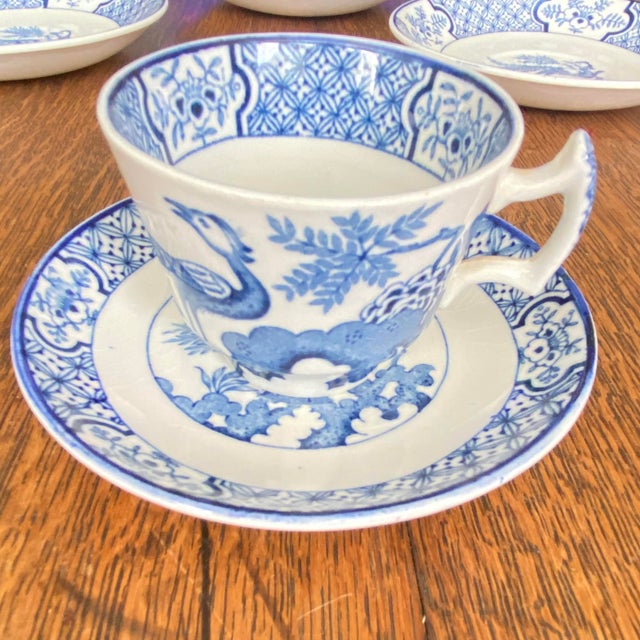 Antique Wood & Sons "Yuan" Pattern Blue and White Transferware Coffee & Tea Set - Mixed Demitasse and Teacup Lot of 9 For Sale - Image 15 of 16