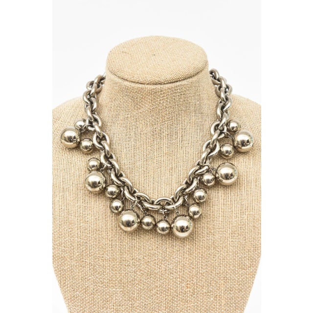Modern Vintage Signed Givenchy Chromed Metal Chain and Ball Pendant Necklace For Sale - Image 3 of 12