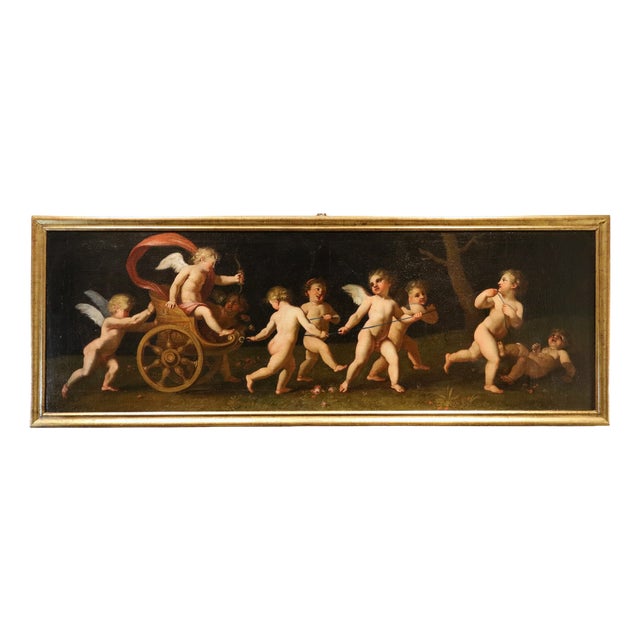 Francesco Albani, Cupids at Play Entertaining with Venus's Chariot, 17th Century, Oil Painting on Canvas, Framed For Sale