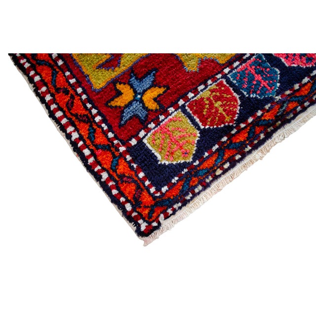 Textile Front of Kitchen Sink Rug, Hand Made Bath Mat Colorful Turkish Rug - 1′12″ × 3′8″ For Sale - Image 7 of 14