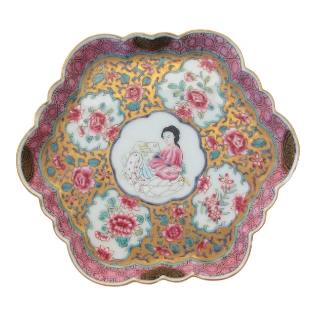 Antique Chinese Enamel on Porcelain Serving Tray For Sale