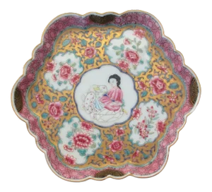 Antique Chinese Enamel on Porcelain Serving Tray
