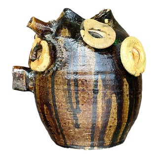 Vintage Boho Original Studio Pottery Drip Glaze Vase For Sale