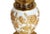 Dramatic gilded milk glass urn lamp with ornate brass design on top and bottom. Milk glass urn 13.25"Dia. Large square...