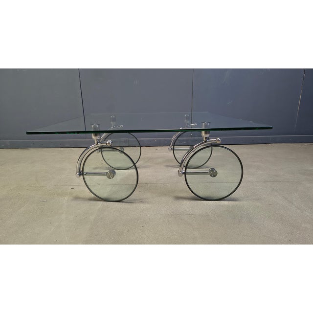 1980s Glass Coffee Table with Wheels by Gae Aulenti, 1980s For Sale - Image 5 of 13