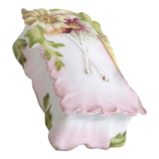 Lidded Porcelain Trinket Match Box Hand Painted Floral Motif Ruffled Edge 5187b For Sale