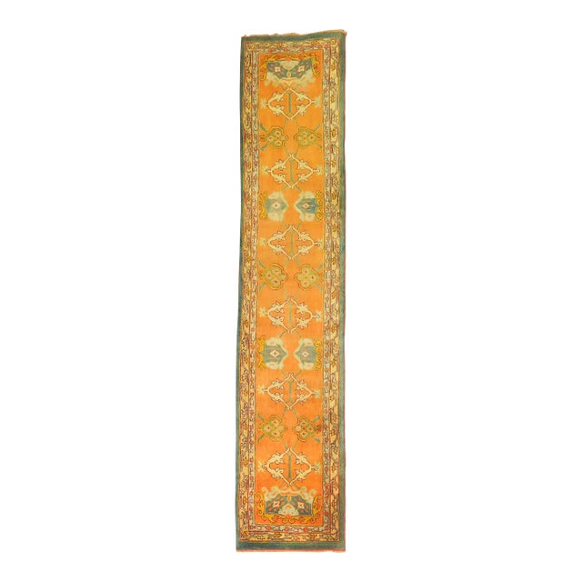 Pumpkin Orange Antique Oushak Runner For Sale