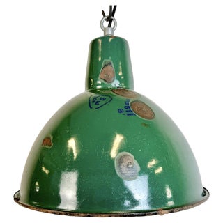 Industrial Green Enamel Factory Pendant Lamp, 1960s For Sale