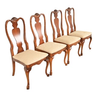 Queen Anne Solid Mahogany Dining Chairs by Stanley, Set of Four For Sale