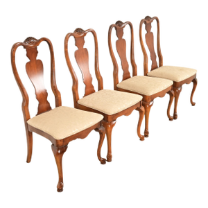 Queen Anne Solid Mahogany Dining Chairs by Stanley, Set of Four