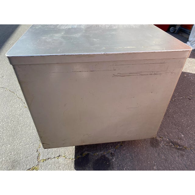 Gray 1960s Vintage Metal Tanker Desk With Typewriter Shelf For Sale - Image 8 of 11