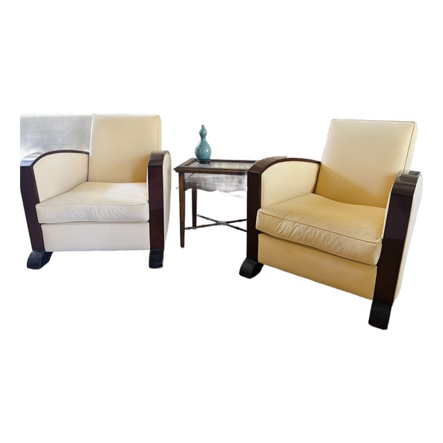 1930s French Art Deco Bentwood Arm Club Chairs in Cream Leather - A Pair For Sale