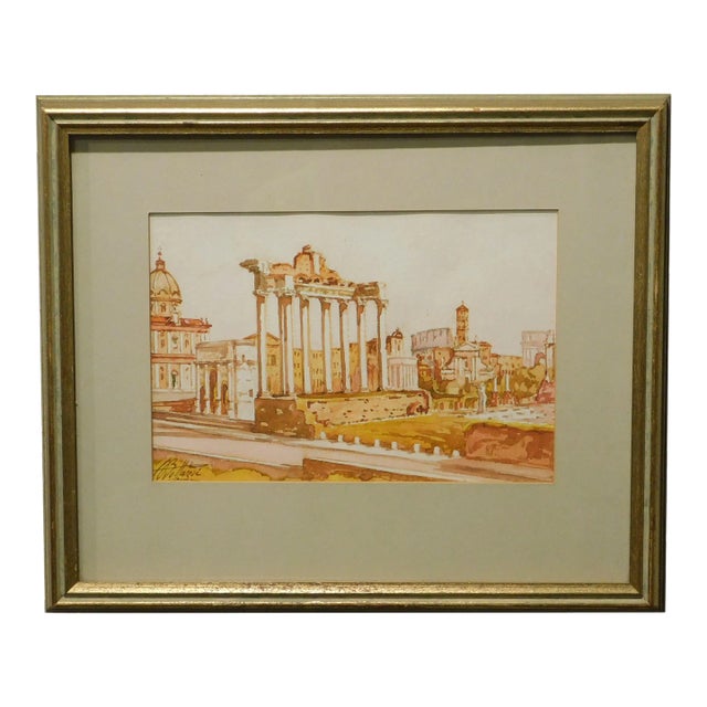 Vintage Roman Ruins Watercolor Painting Signed Bollazzi For Sale