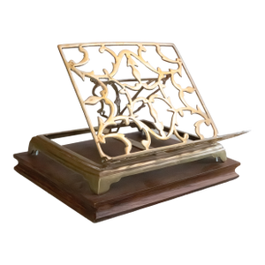 Vintage English Oak & Brass Tabletop Lectern Folding Book Stand Easel