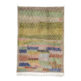 Colorful Honeycomb Trellis Hand-Knotted Moroccan Wool Rug | 13'9" X 9'10" | One of a Kind For Sale
