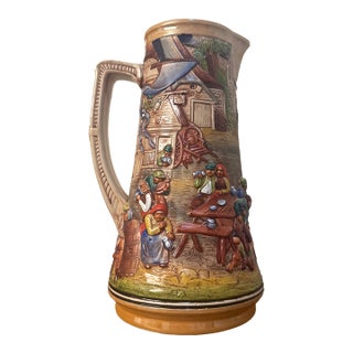 Mid 20 Century Expressionism Mid-Century German Relief-Molded Ceramic Beer Pitcher For Sale