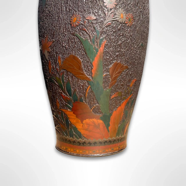 Japanese Antique 19th-Century Japanese Cloisonné Porcelain”Tree Bark” Baluster Vases- a Pair For Sale - Image 3 of 8
