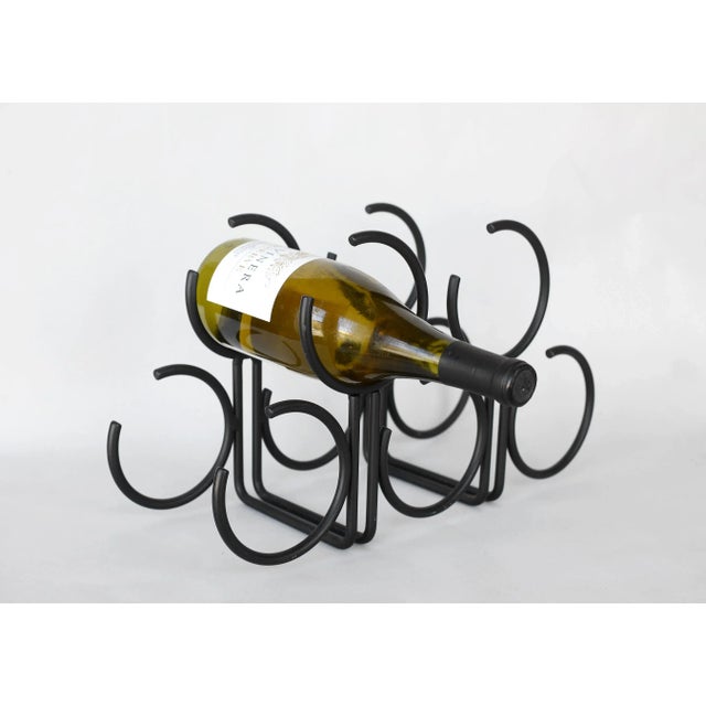 Vintage Postmodern Black Metal Open Rings 6-Bottle Wine Rack For Sale - Image 4 of 10