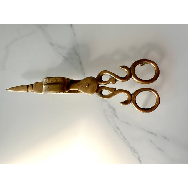 Gold Vintage Ornate Brass Candle Wick Trimmer & Snuffer Scissors For Sale - Image 8 of 17