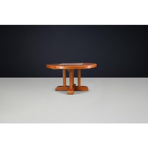 Mid-Century French Elm and Ceramic Dining Table by A. Picard, 1970s For Sale - Image 10 of 11