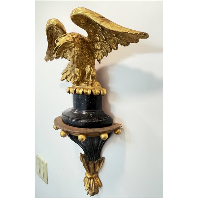 1980s Gilded Bald Eagle Sculpture Atop Matching Corbel For Sale In Greenville, SC - Image 6 of 18