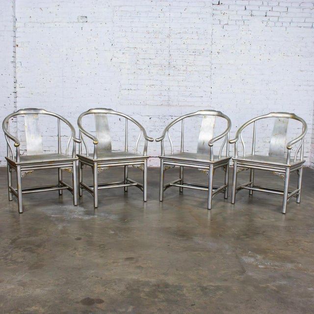 Late 20th Century Ming Treasures Yoke Back Gold/Silver Leaf Dining Chairs by Drexel Heritage Set of 4 For Sale - Image 11 of 18