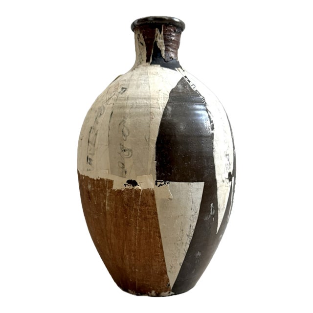 Circa 19th Century Wabi-Sabi Ceramic Paper Metal and Cork Tea Bottle or Vessel For Sale