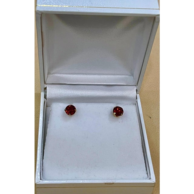 2010s 3.0 Carat Round Garnet Stud Post Earrings 14 Karat Yellow Gold For Sale - Image 5 of 18