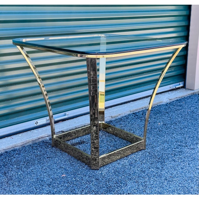 Vintage 1970s Milo Baughman Style Gilt Metal & Glass Top Square Side Table For Sale In Boston - Image 6 of 7