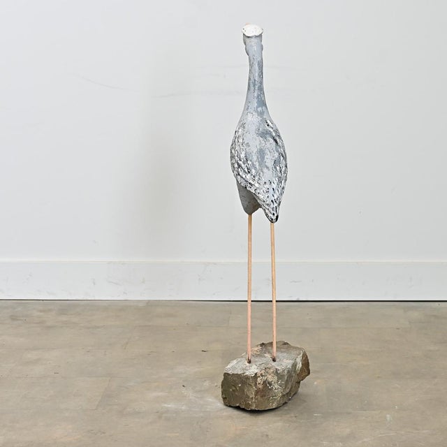 Metal French Vintage Cast and Painted Stone Heron For Sale - Image 7 of 9