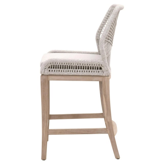 2020s Loom Outdoor Counter Stool, Pumice & Grey Teak with Taupe & White Rope For Sale - Image 5 of 8