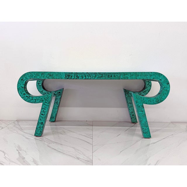 Hand Painted Faux Malachite Console / Desk, Alessandro, Baker, 1980's For Sale - Image 11 of 11
