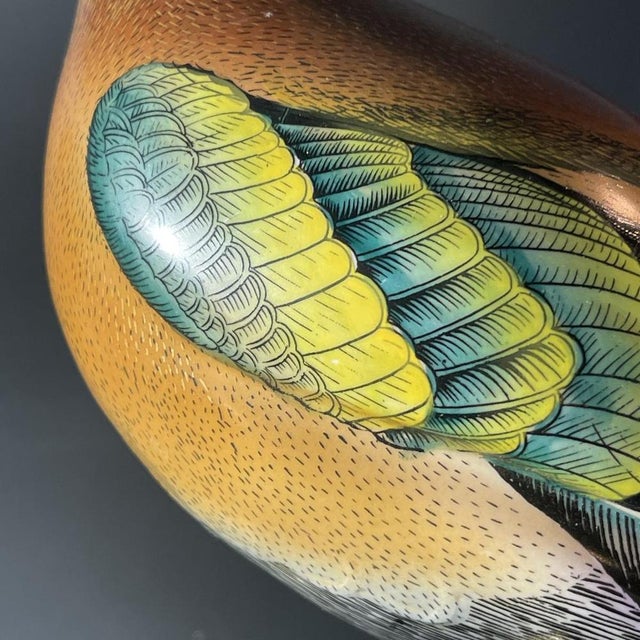 Crested Bird Polychrome Porcelain & Ormolu Sculpture, 1970s For Sale - Image 4 of 18