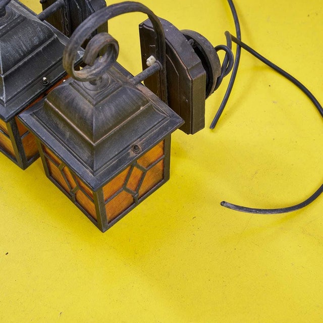 Vintage Street Lamps in Stained Glass and Metal, Set of 3 For Sale - Image 4 of 8