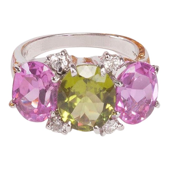 Mini GUM DROP™ Ring with Peridot and Pink Topaz and Diamonds For Sale