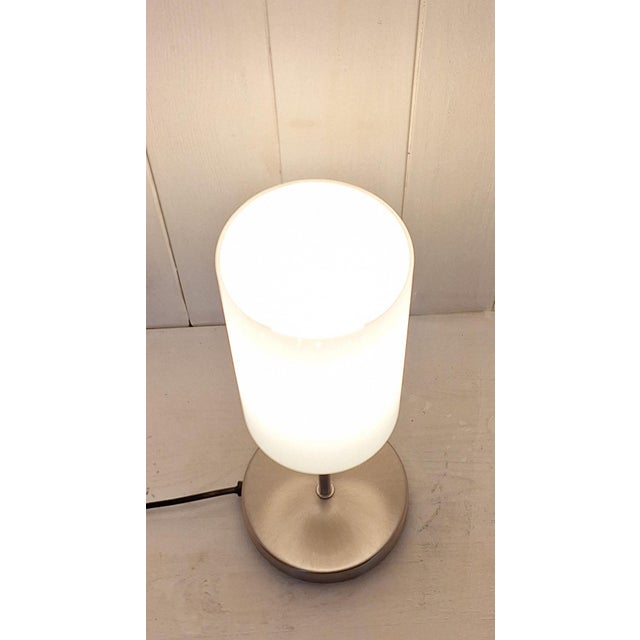 Early 21st Century German Table Lamp with Chrome-Plated Metal Base, White Glass Shade and Touch Sensor from Briloner Leuchten, 2018 For Sale - Image 5 of 8