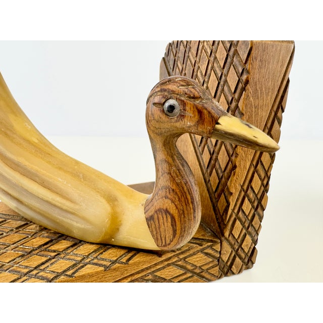 Vintage Carved Wood and Horn-Style Bird Bookends, a Pair For Sale - Image 11 of 14