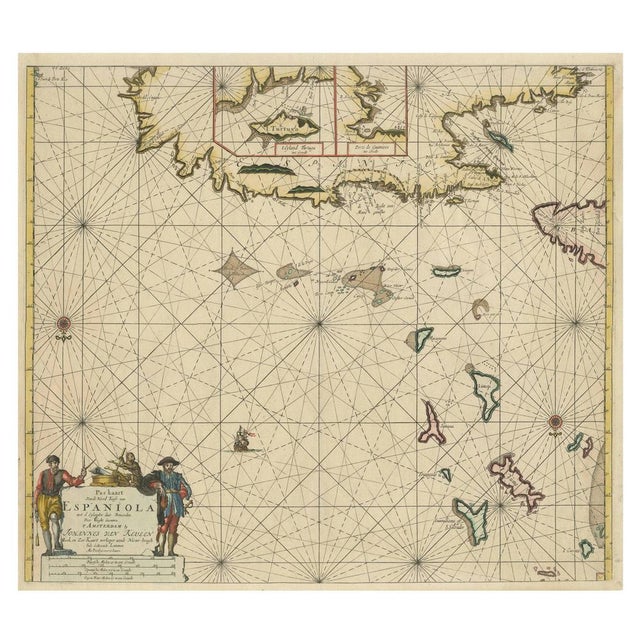 Antique map titled 'Pas kaart van de Noord Kust van Espaniola (\.)'. Beautiful sea chart of the northern part of...