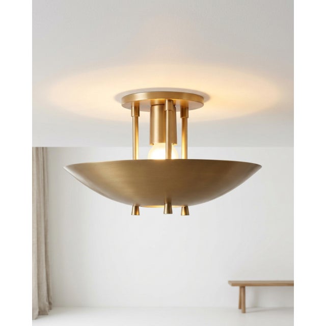 Handmade Mid-Century Modern Brass Flush Mount Ceiling Light Art Deco Organic Design Lighting for Entryway, Bedroom, Dining For Sale - Image 15 of 16