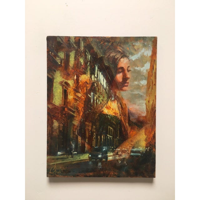 Lost in Thought captures a serene moment where a woman's contemplative expression blends seamlessly with a vibrant...