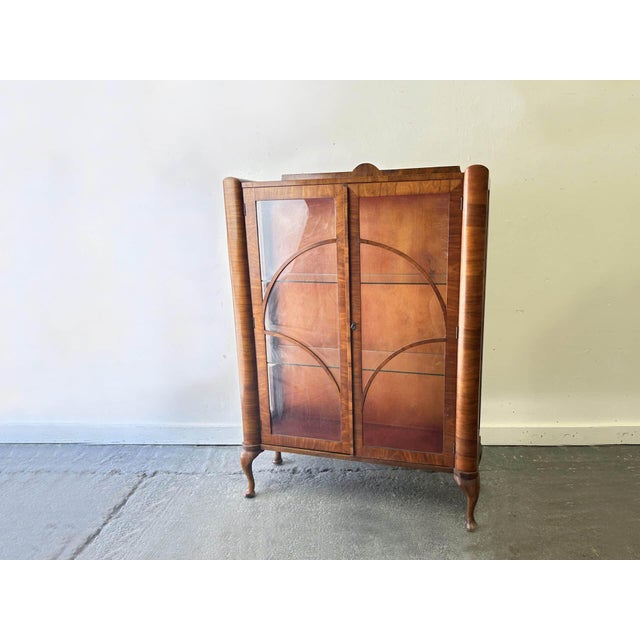 Art Deco Figured Walnut Display Cabinet with Cabriole Legs, 1930s For Sale - Image 10 of 10