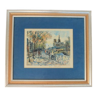 Vintage Parisian Cityscape Lithograph of the Notre Dame Cathedral in Paris For Sale