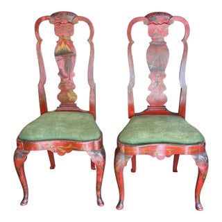 Late 19th Century Pair of Red Chinoiserie Chairs For Sale