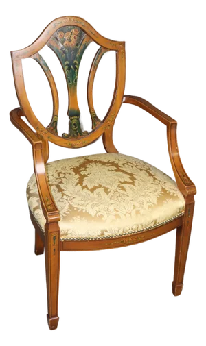 Antique 19th C. English Adams Style Satinwood Armchair, Silk Damask Upholstery