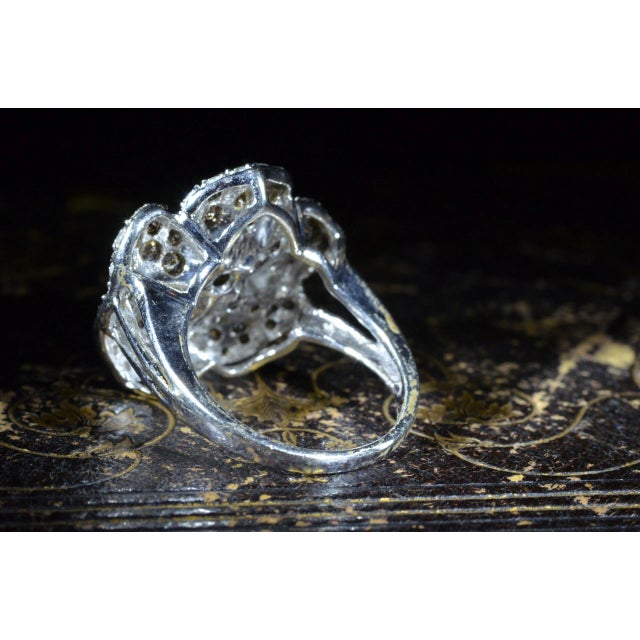 1980s The Dallas: Signed Flower Ring set with Brown and White Diamonds For Sale - Image 5 of 9