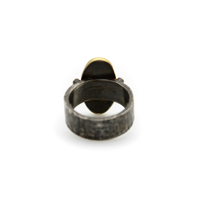 1990s 1990s Ancient-Inspired Classical Sterling Silver and 24k Gold Ring With Diamonds, Size 7 For Sale - Image 5 of 9