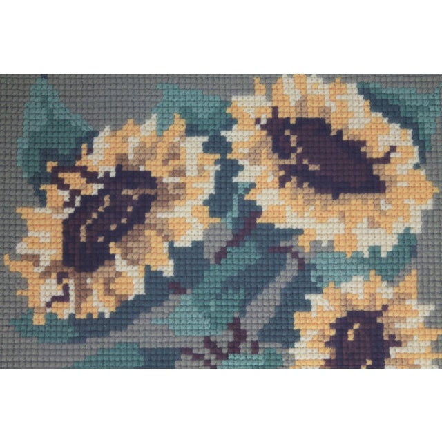 Green Vintage Framed Sunflower Needlepoint Art Wall Hanging For Sale - Image 8 of 8