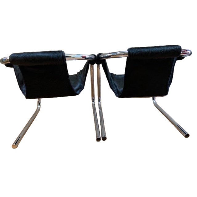 Mid-Century Modern Mid Century Modern Chrome Vecta Zermatt Sling Chair by Vecta Group Newly Reupholstered in Cowhide - Pair For Sale - Image 3 of 7